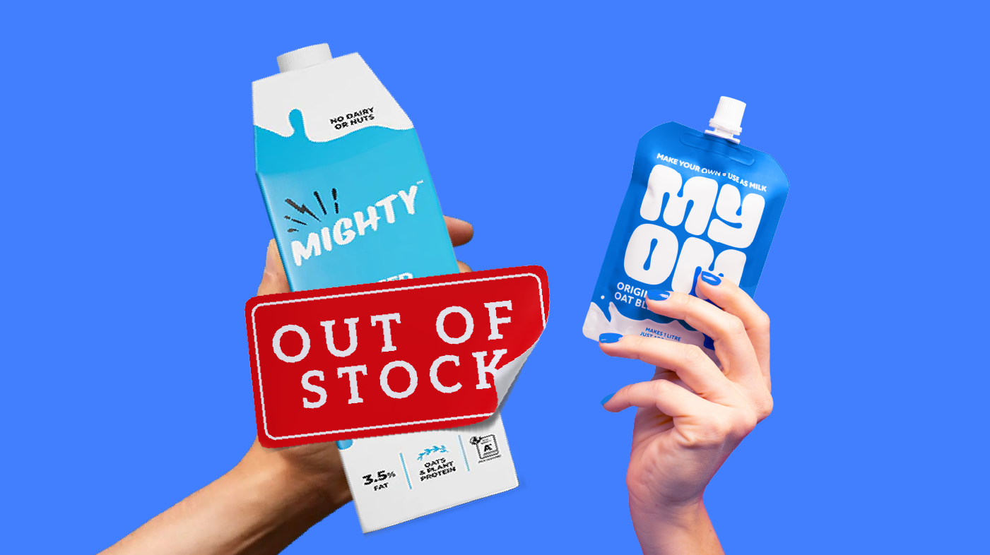Out of stock label on Mighty Drinks plant-based milk