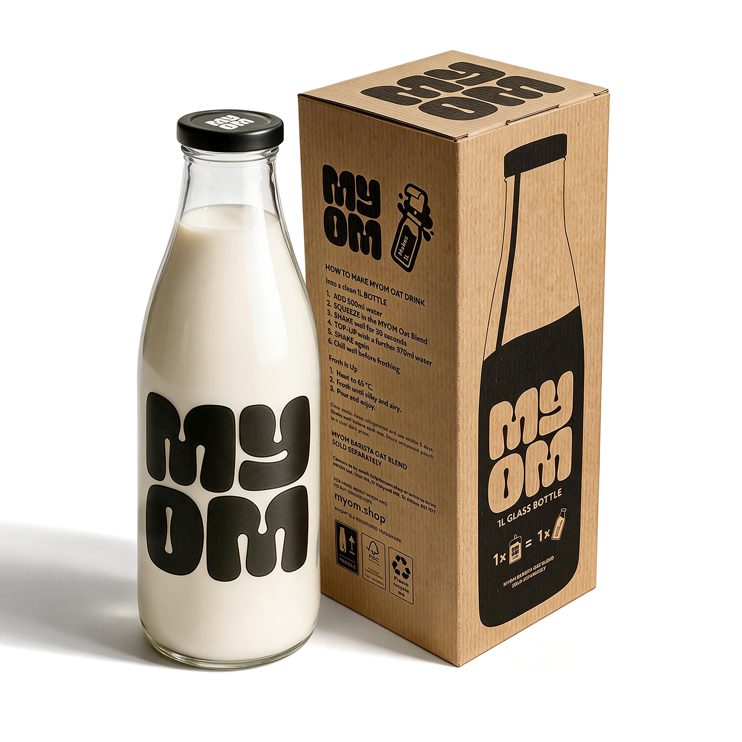 MYOM 1L Barista Glass Oat Milk Bottle
