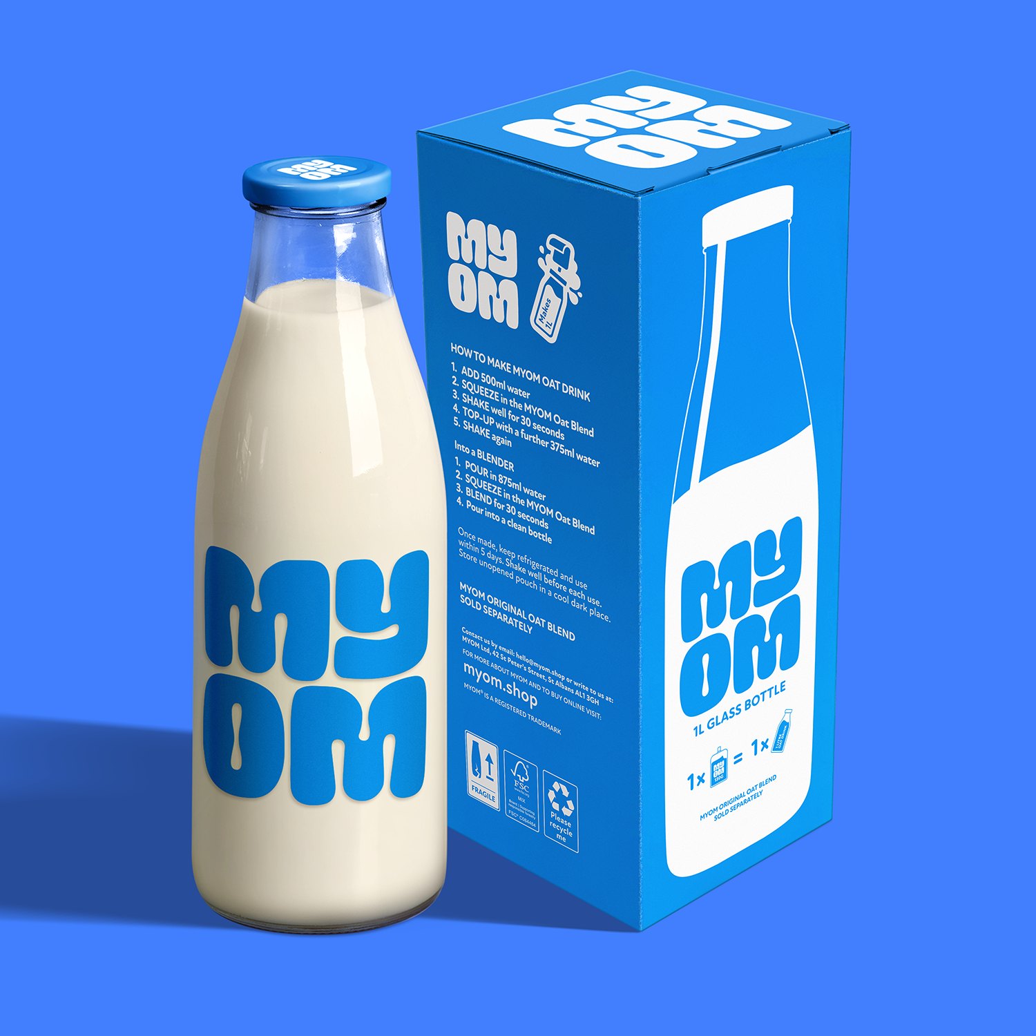 MYOM 1L Glass Milk Bottle