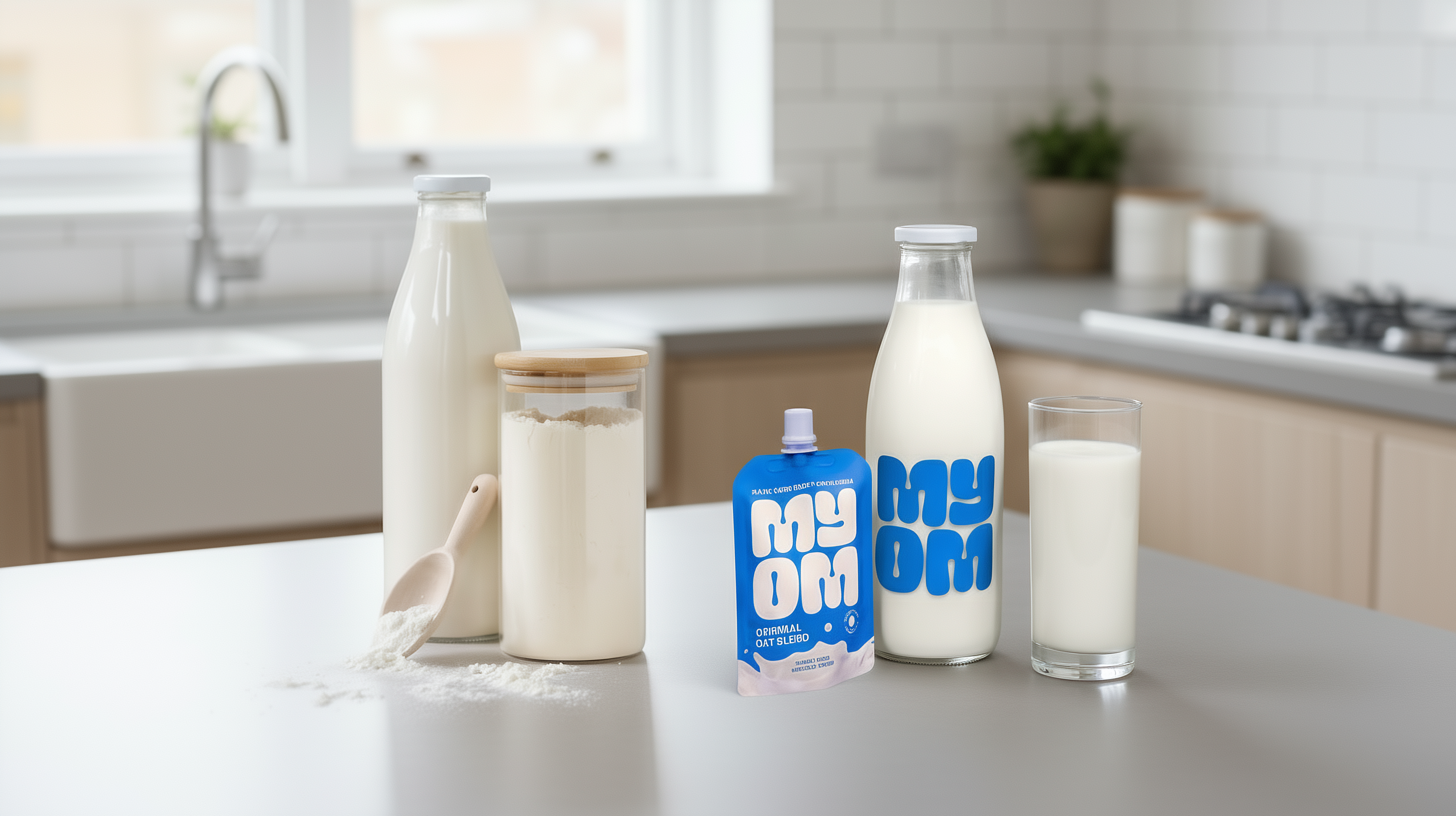 Comparison of powdered oat milk and MYOM premix oat milk formats prepared in a home kitchen.