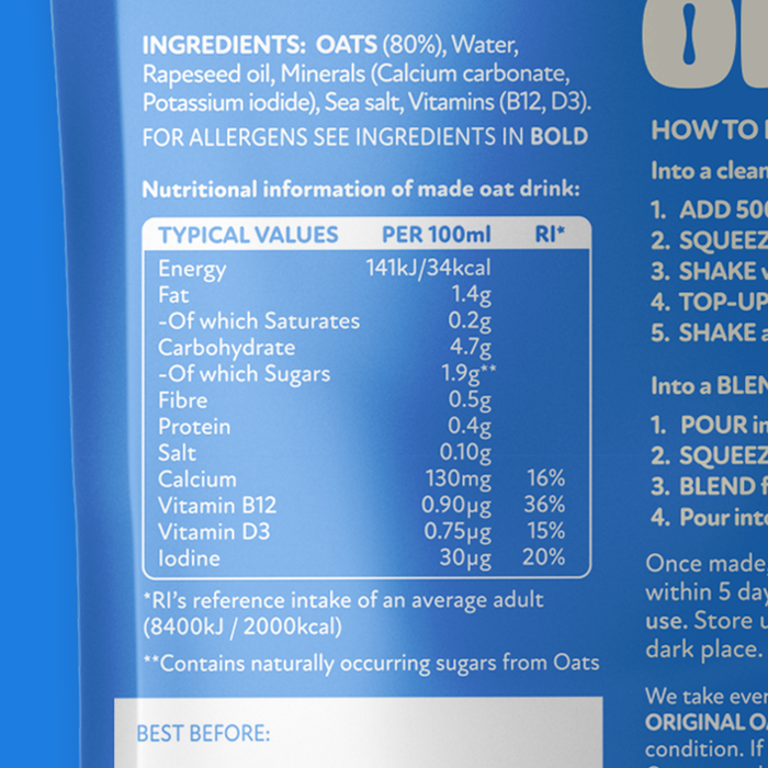 MYOM | Award-Winning Vegan Oat Milk| 6 x 500ml | 3 Litres
