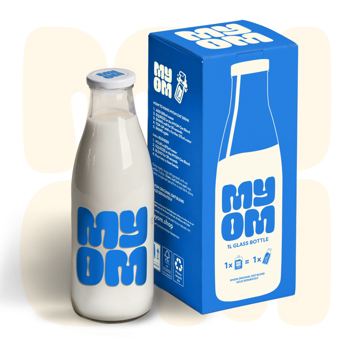 MYOM 1l Glass Milk Bottle With Screw Top Lid