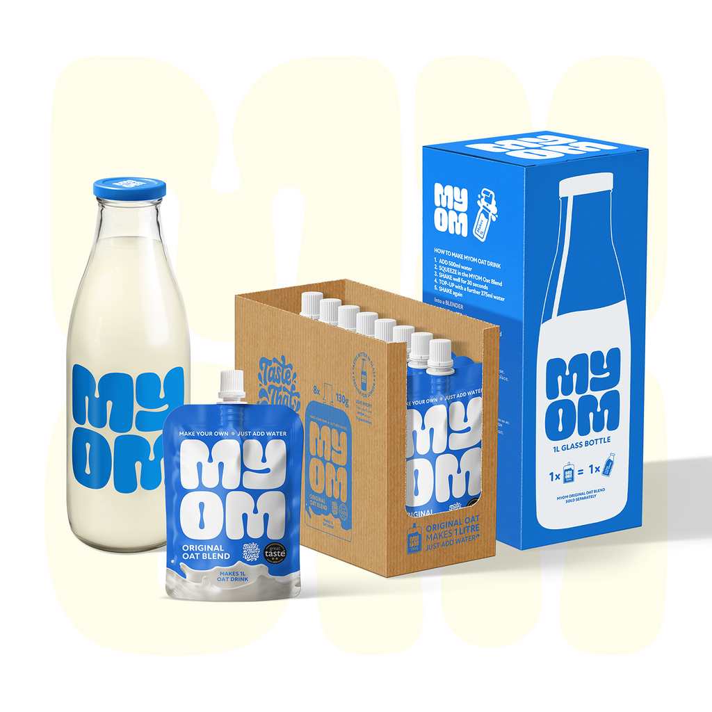 MYOM Bundle | Award-Winning Vegan Oat Milk (8 x 1L) & Glass Bottle
