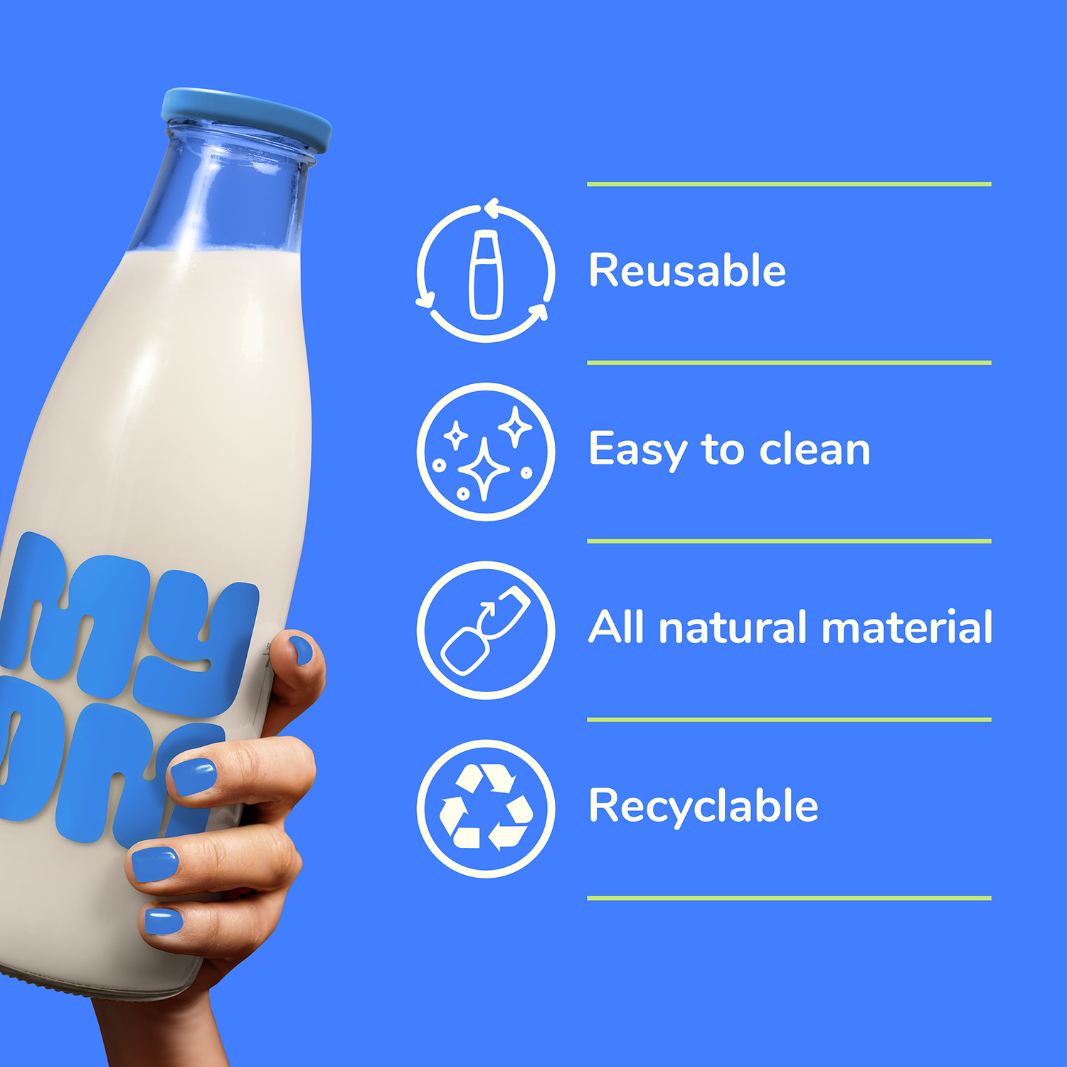 MYOM 1L Glass Milk Bottle